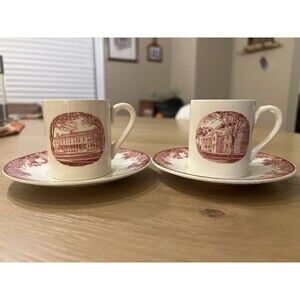 Wedgwood Harvard University - 1936 Tercentenary - 2 Pink Demitasse Cups Saucers